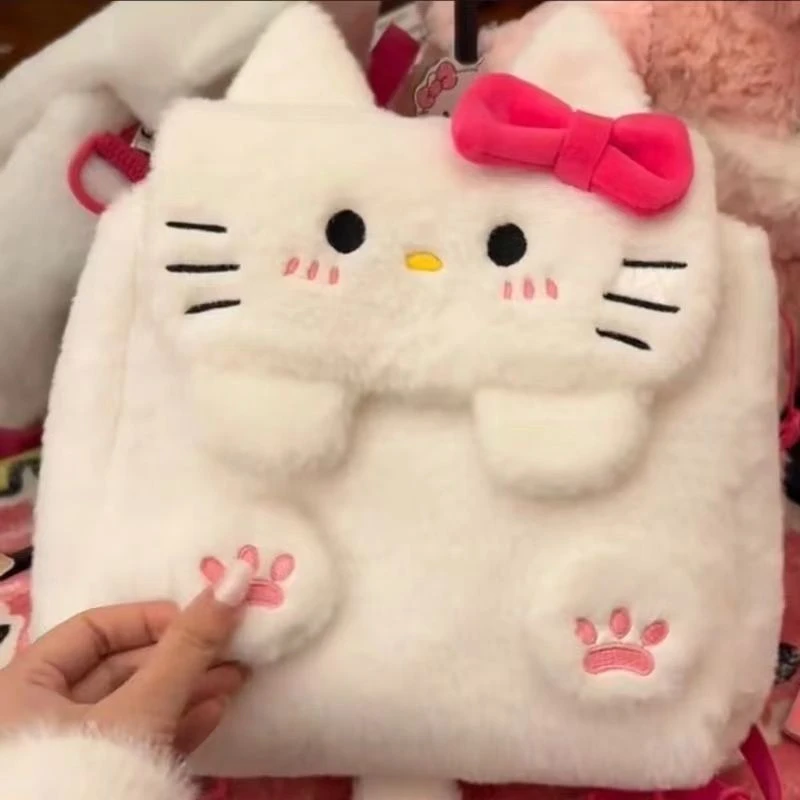 可爱卡通小猫咪毛绒双肩包2025新款大容量斜挎包百搭多功能背包yj