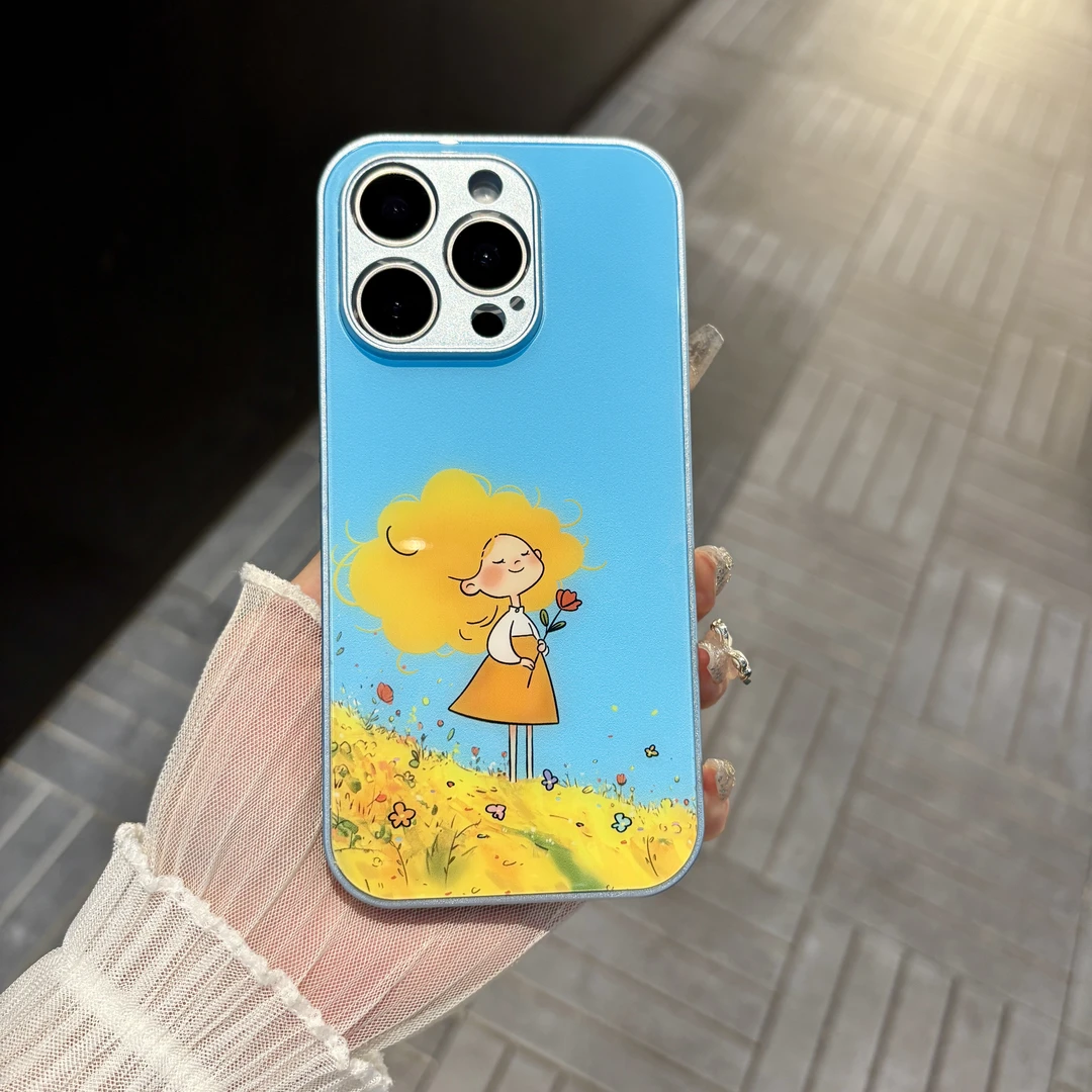 苹果/华为/oppo/vivo/小米 玫瑰少女适用iPhone16肤感玻璃手机壳