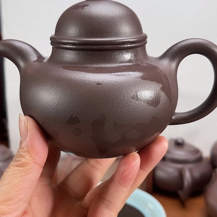 曲***武茶壶紫砂大水潭天青全手掇球补