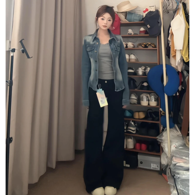裤长112cm高个子加长黑色微喇牛仔裤女春秋高腰显瘦直筒马蹄裤子