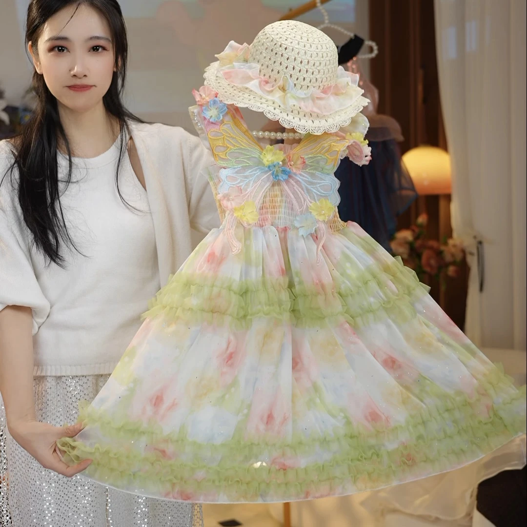 【小千金专属】【送帽子】夏季儿童印花带翅膀无袖公主蓬蓬裙HCB265