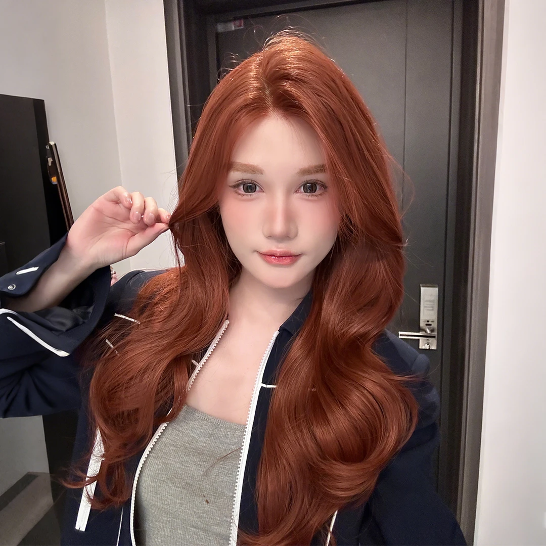 小U专属《在逃公主》橘红色气质高层次卷发大面积蕾丝假发女