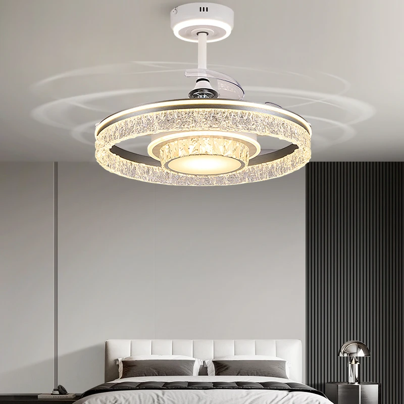 冰裂纹吊扇灯隐形风扇灯2025新款轻奢吊灯卧室餐厅家用一体电扇灯