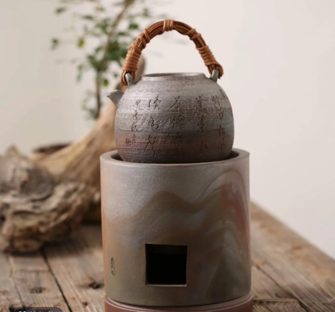 【柴烧天圆地方炉】古龙窑纯手工柴烧简约提梁壶炭炉套装侘复古寂风