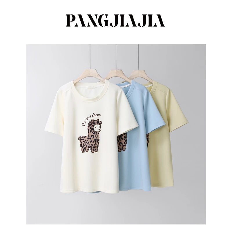 【胖佳佳】豹纹咩咩 短袖T恤春季时尚圆领印花上衣H625Z00520