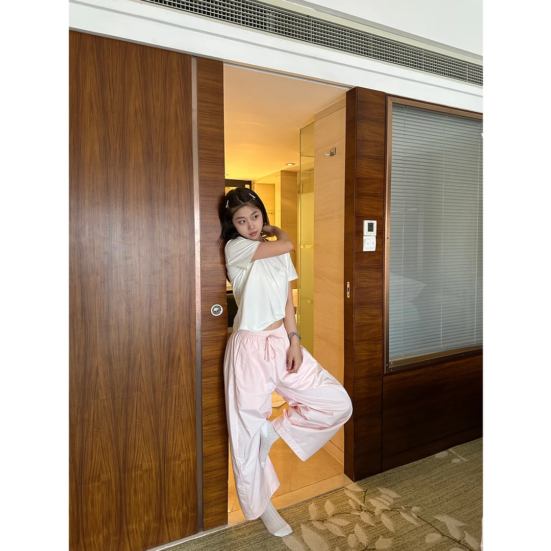 Multi Math马卡龙/粉色纯棉气球裤轻薄透气九分直筒阔腿休闲裤