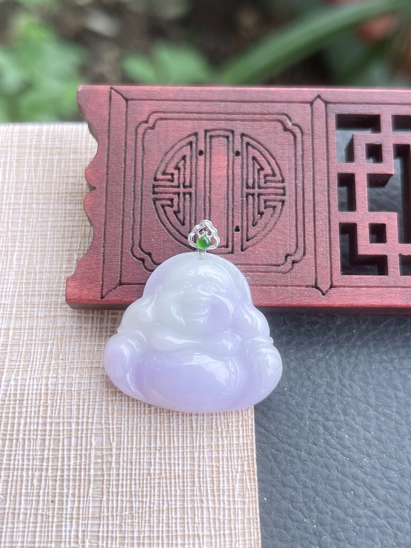 天然缅甸翡翠A货.水润细腻浓郁紫罗兰佛公吊坠.尺寸22.8-25.9-6.3