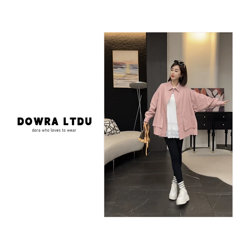 朵拉【米兰赴约】2025年春季新款翻领纯色长袖百搭皮衣外套407-2061