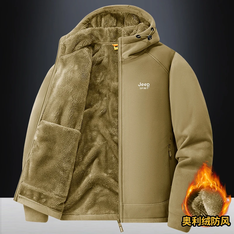 jeepspirit吉普抓绒衣男士秋冬防风加绒加厚保暖夹克户外休闲外套