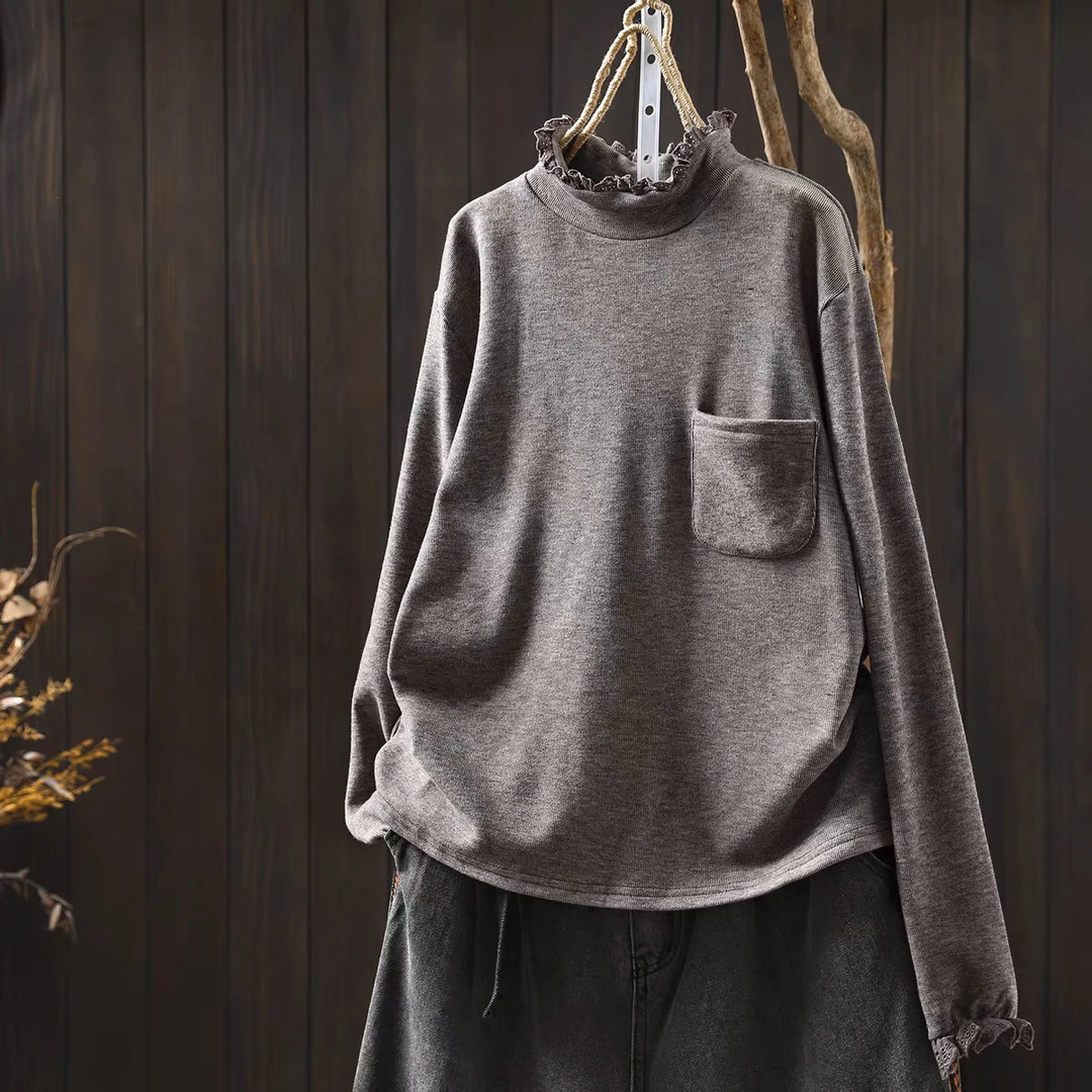 打底衫2025新款今年流行爆款女款秋冬花边领加厚薄绒漂亮气质t恤