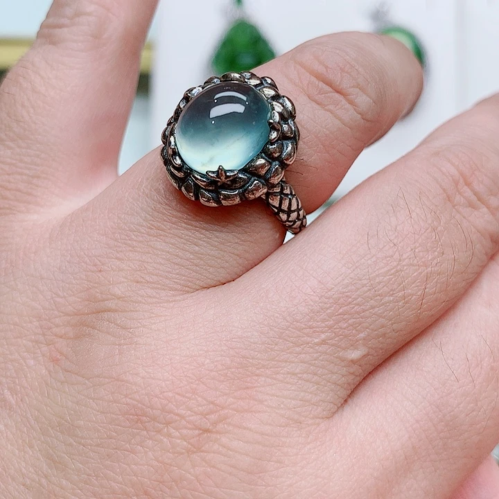 蛇纹石玉戒指银S925镶嵌一****鹿