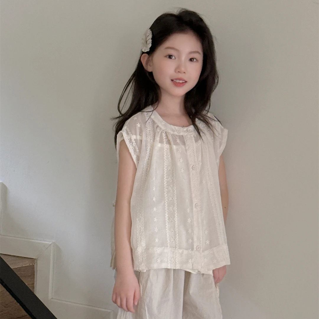 馨爸专属-71901-TBB花与寻童装女童上衣2025夏季新款韩版真两件