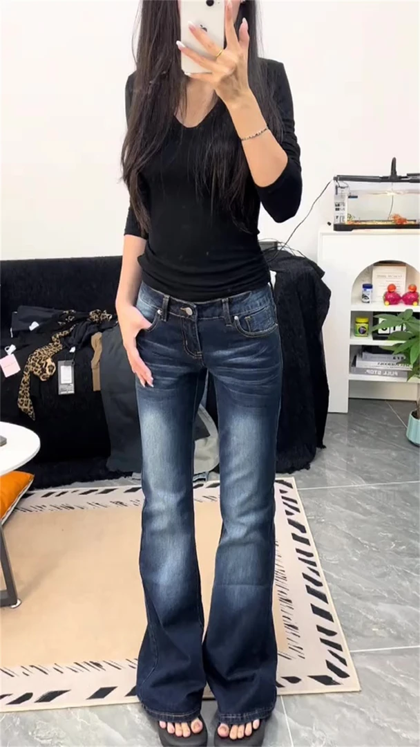 大码低腰微喇窄版牛仔裤女2025夏季新款性感辣妹显瘦直筒马蹄裤子