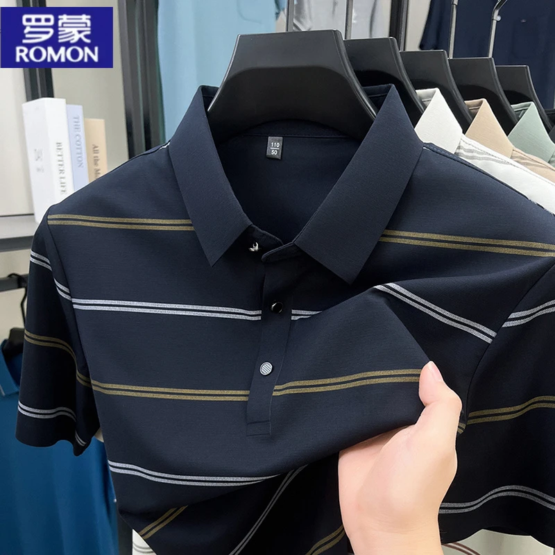 罗蒙夏季新款翻领短袖T恤宽松上衣休闲商务半袖体恤奢侈品polo衫