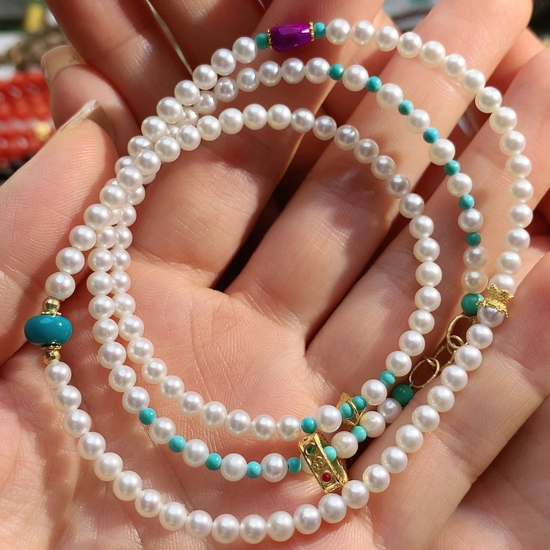 淡水珍珠18K金镶嵌手链珍珠多圈