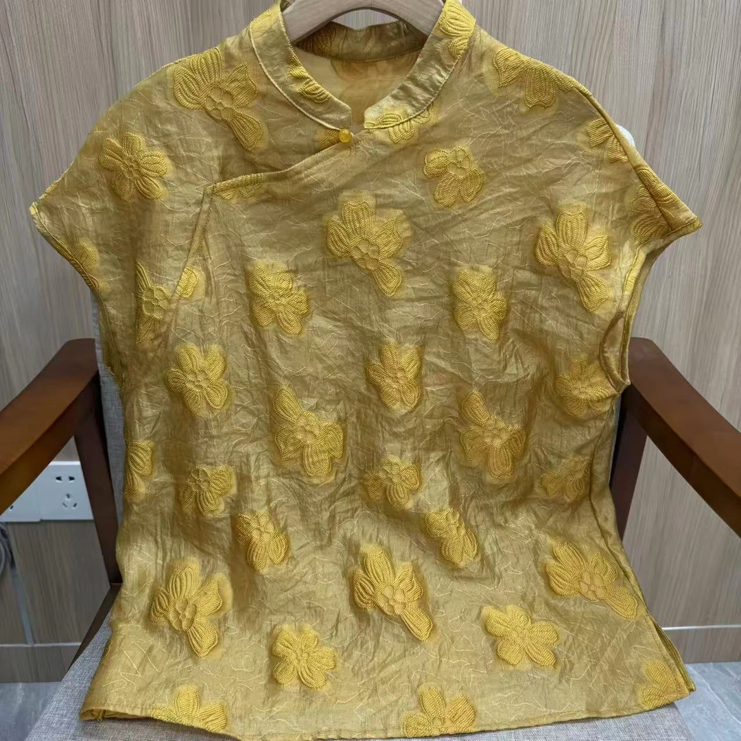 夏季中国风复古提花女士短袖新中式国风小衫时尚短袖1063