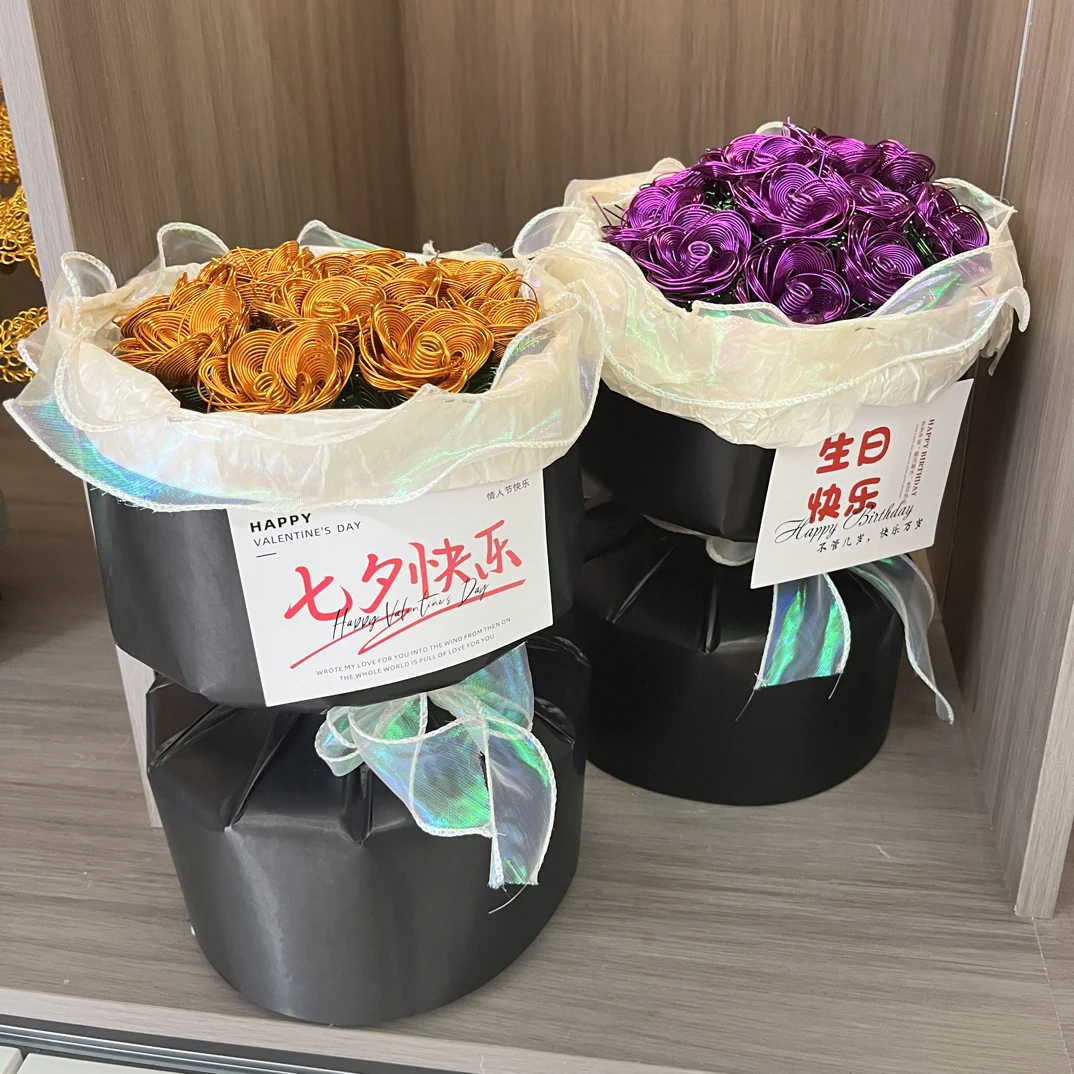 七夕礼物铝丝玫瑰花束摆件