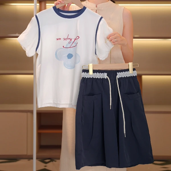 女童夏季短袖POLO衫T恤套装中大童女孩夏装薄款裤中裤两件套