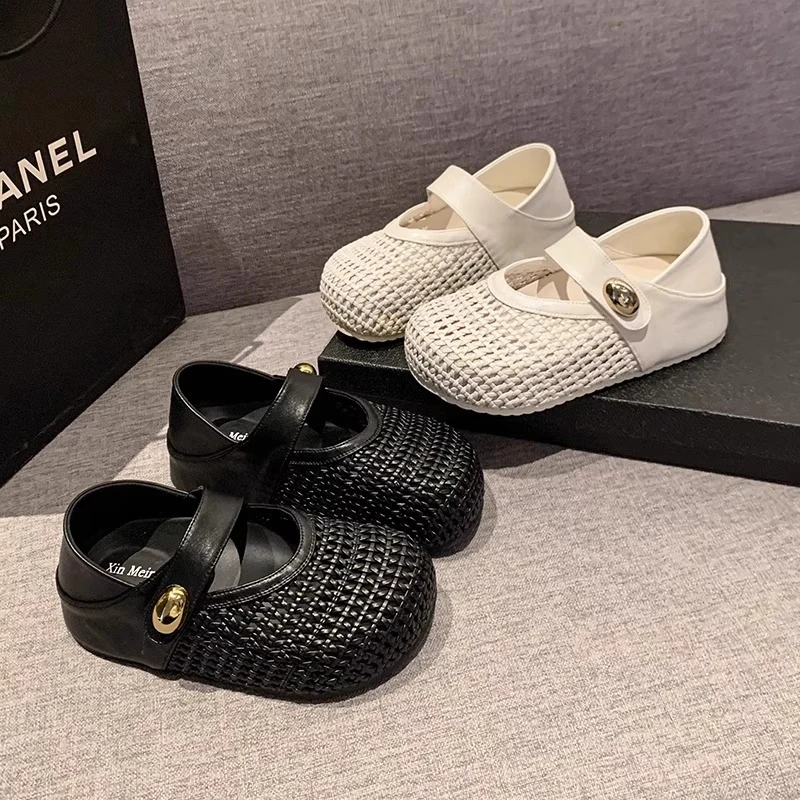 欧货女鞋编织镂空透气一字带凉鞋夏季新款休闲平底玛丽珍芭蕾舞鞋