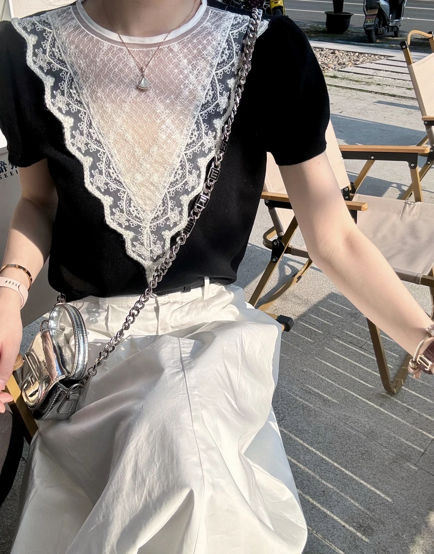 E'VAN【雍华】夏季时尚针织衫圆领气质百搭显瘦洋气短袖T恤