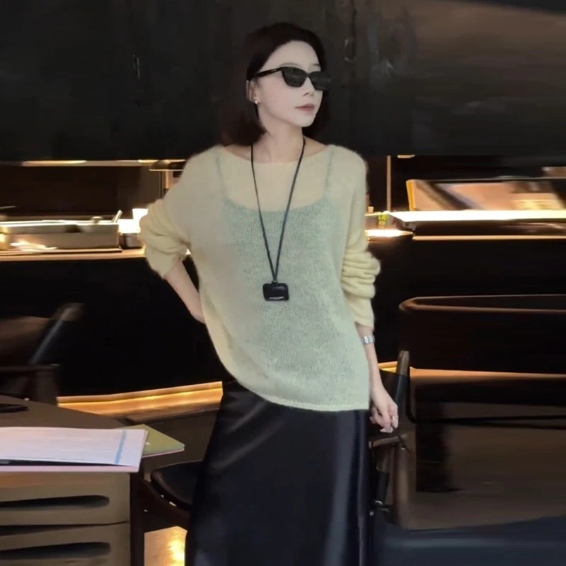 夏季薄款宽松显瘦百搭防晒罩衫简约微透上衣韩系冰丝长袖针织衫女