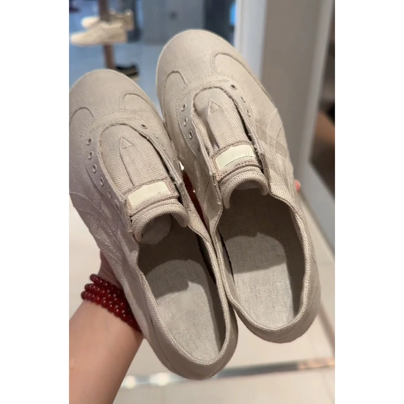 高定版!鬼家运动休闲鞋女两穿复古阿甘鞋亚麻帆布鞋内增高德训鞋