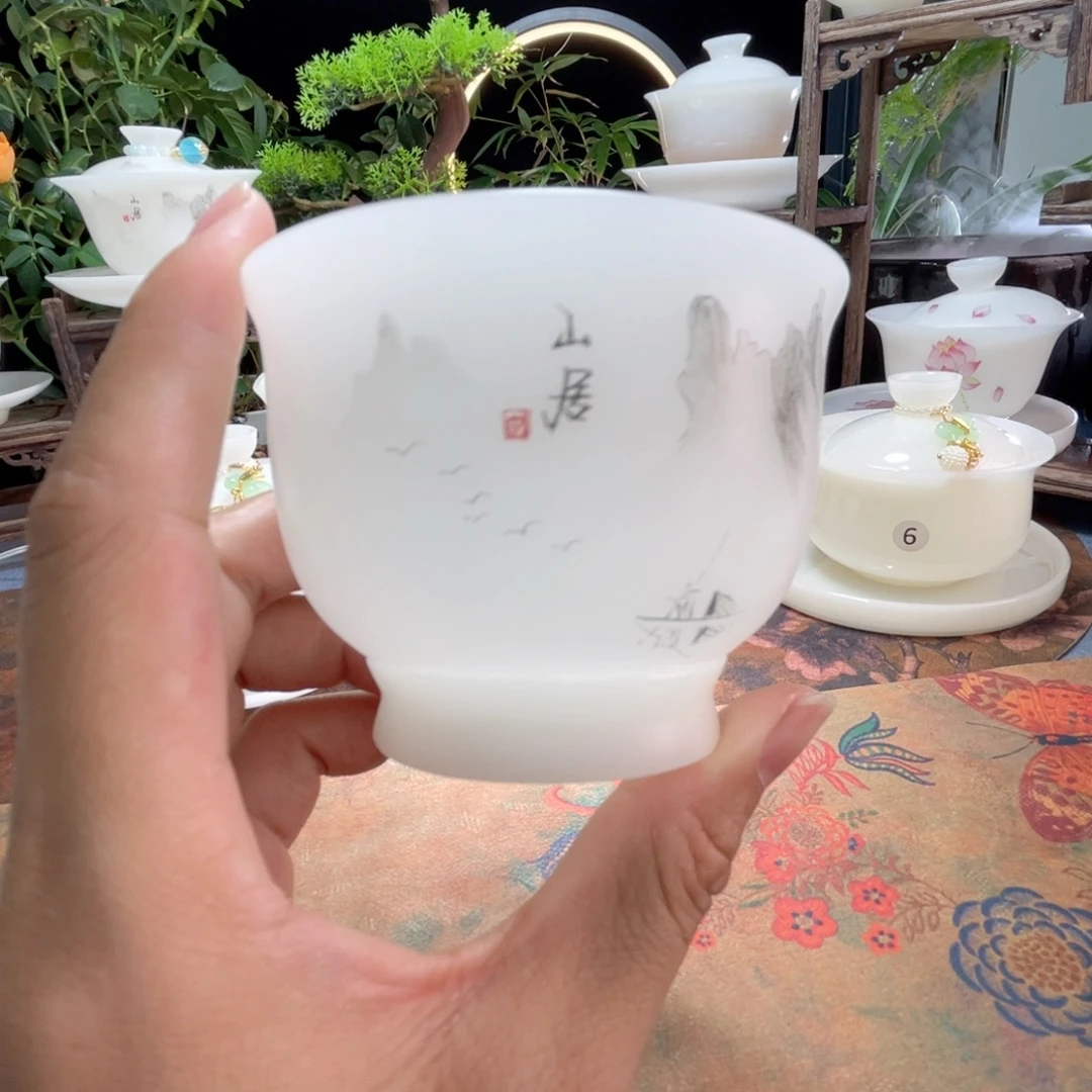 冰晶璞玉素烧水墨山居压手杯