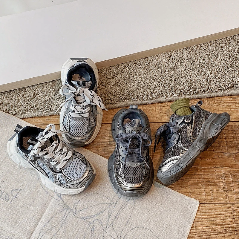 跑步鞋2025春秋季新款男童软底透气网面运动鞋女童网红老爹鞋