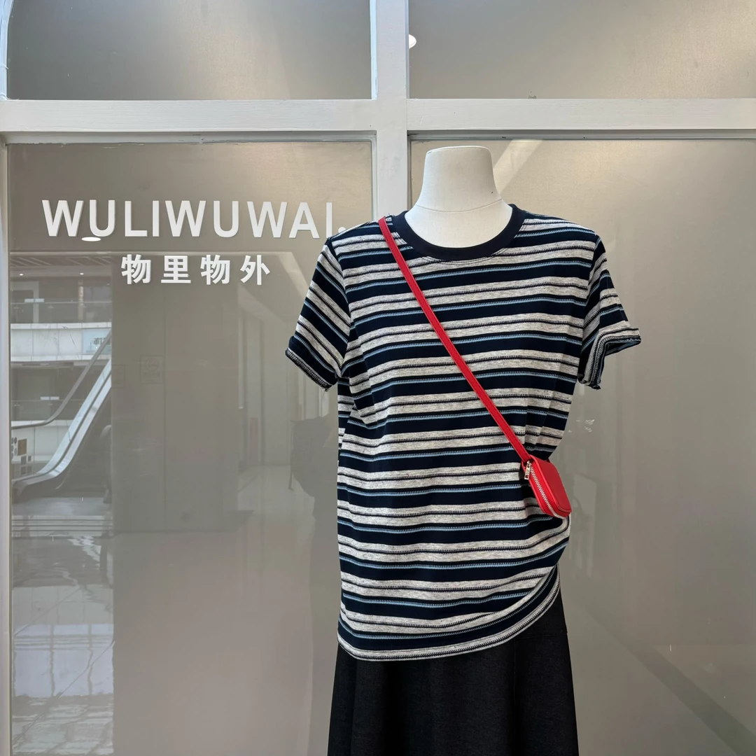 【NO退NO换】鑫燃KIKI 复古时尚百搭条纹针织短袖 89089 WU