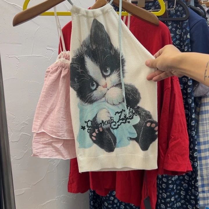 棉杭州新款 小猫咪针织背心