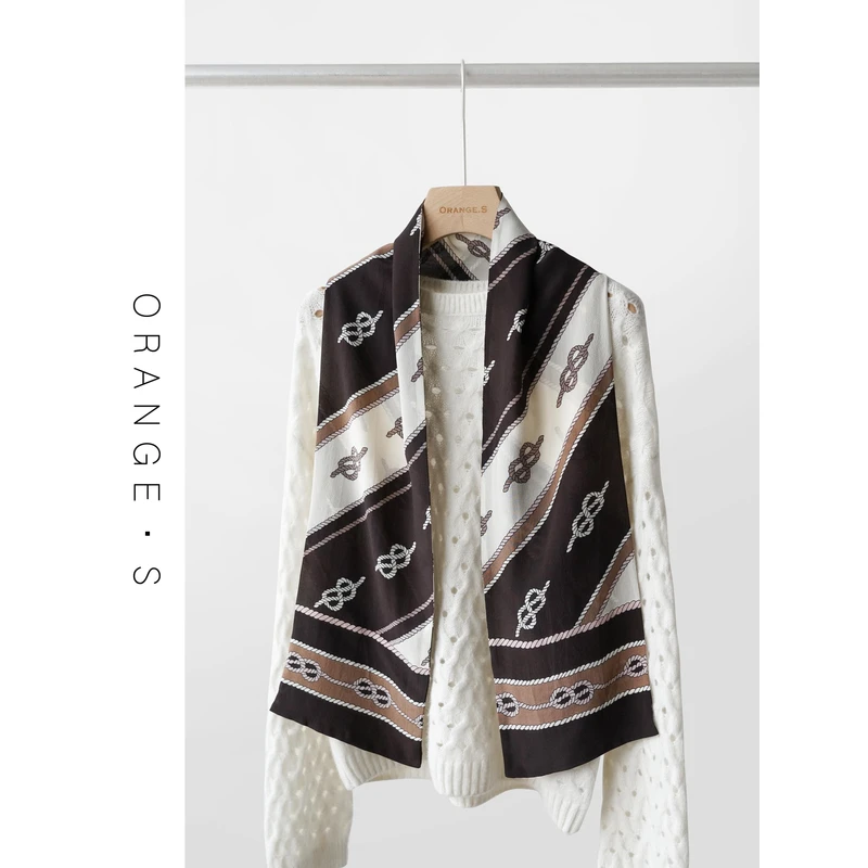 真丝双绉!【结绳领巾】双层双面异色！100%桑蚕 丝长条巾134*19cm