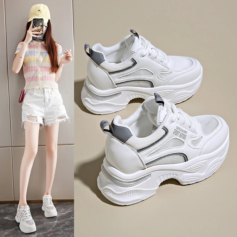 内增高老爹鞋女8cm小个子夏季新款网面透气运动休闲厚底女童鞋子