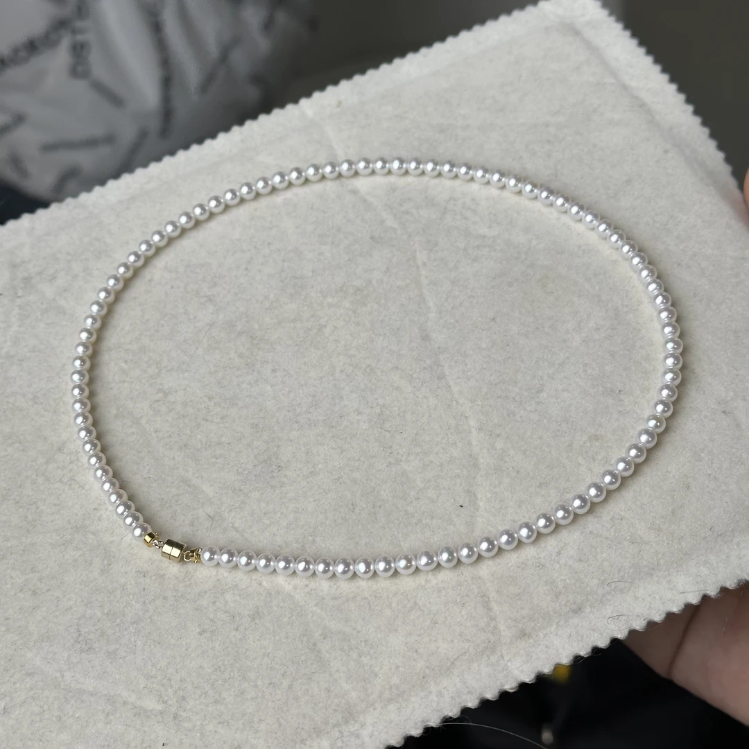 【喜姐甄选】4-5mm天然淡水珍珠正圆小米珠项链 14k金
