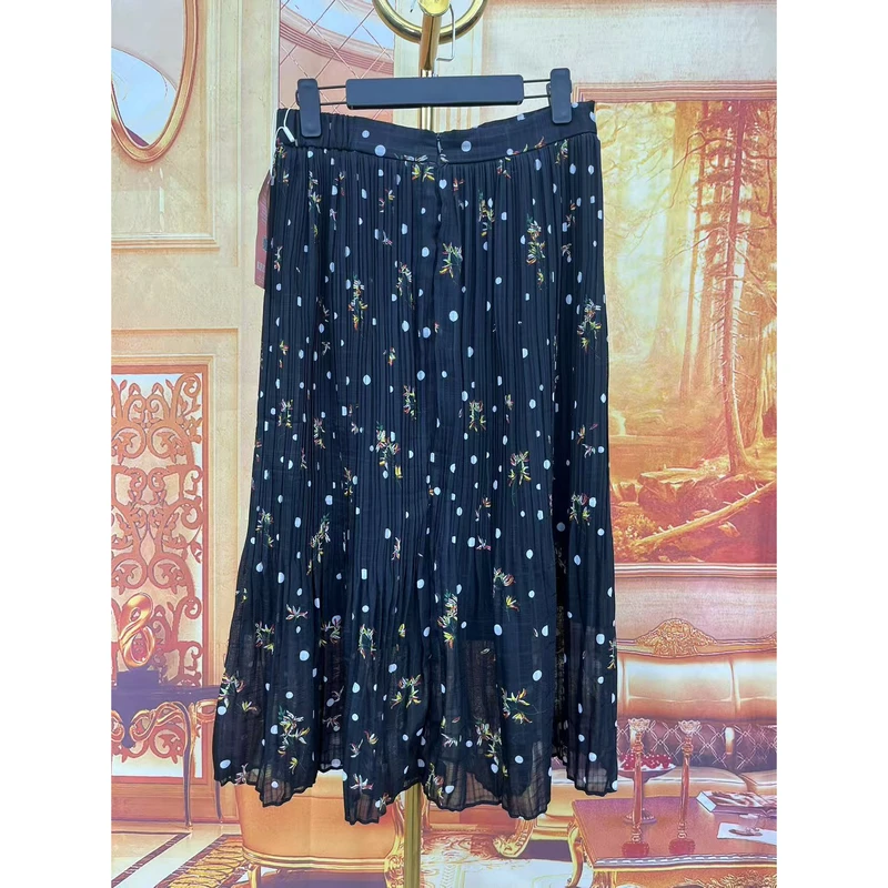 1586黑色气质百搭高端网纱碎花半身裙高腰显瘦