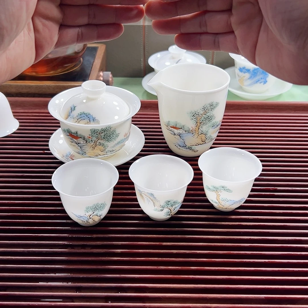 君子如玉手绘山水130ml公杯3客杯