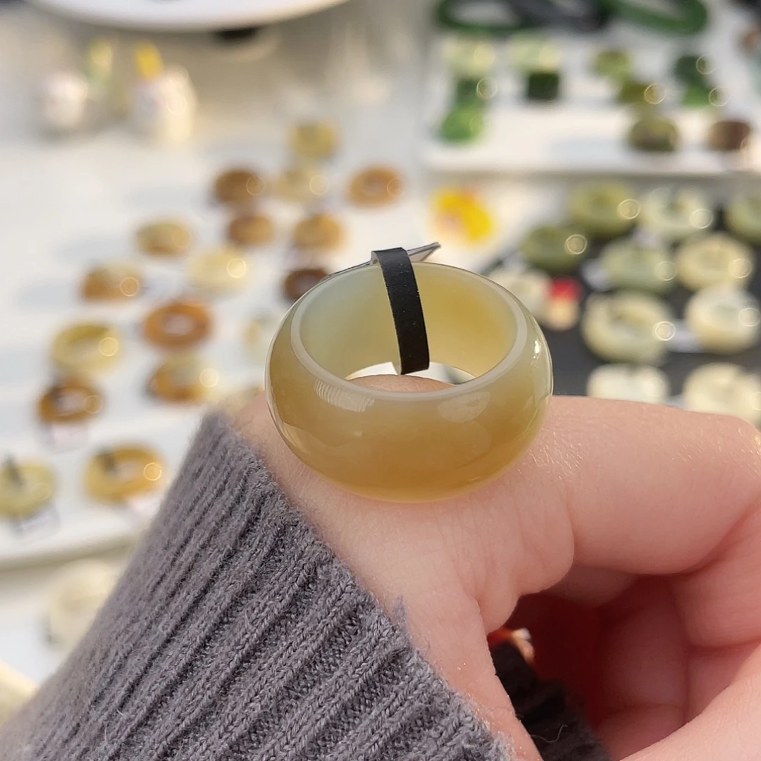 和田玉未镶嵌戒指k49 一口糖墩墩18.3mm
