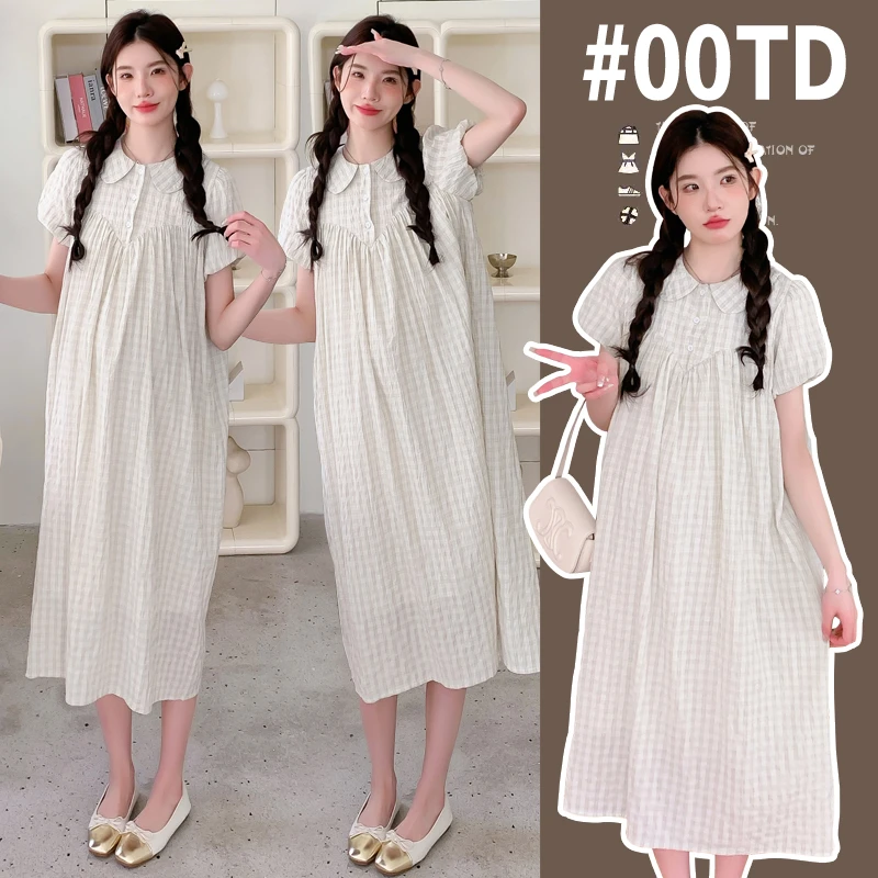 【嗒嗒】孕妇连衣裙2025新款时尚气质学院风格纹POLO领连衣裙中长款