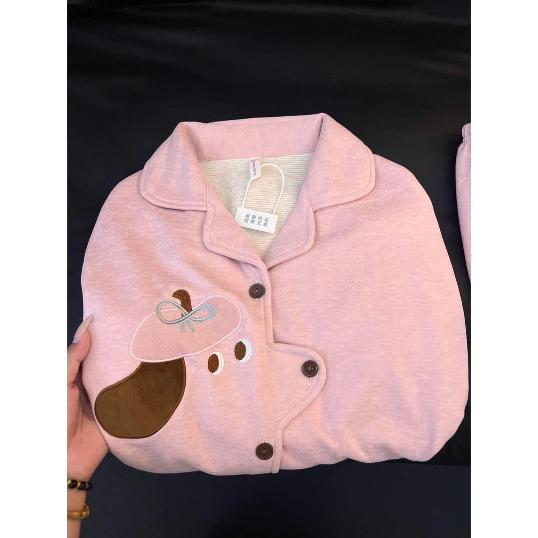 可爱小狗德绒睡衣女款秋冬季新款可外穿保暖家居服大码套装2025年