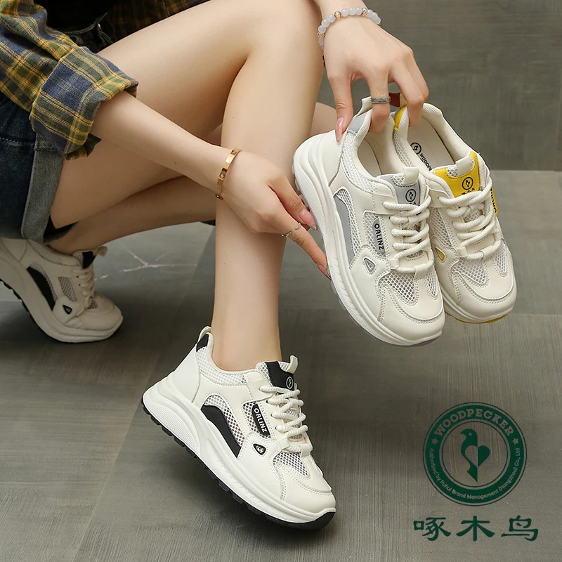 啄木鸟品牌老爹鞋女2025夏季网透气鞋软底休闲复古运动鞋女25915