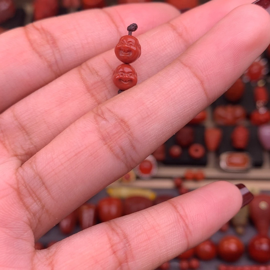 南红玛瑙未镶嵌笑佛对珠6+