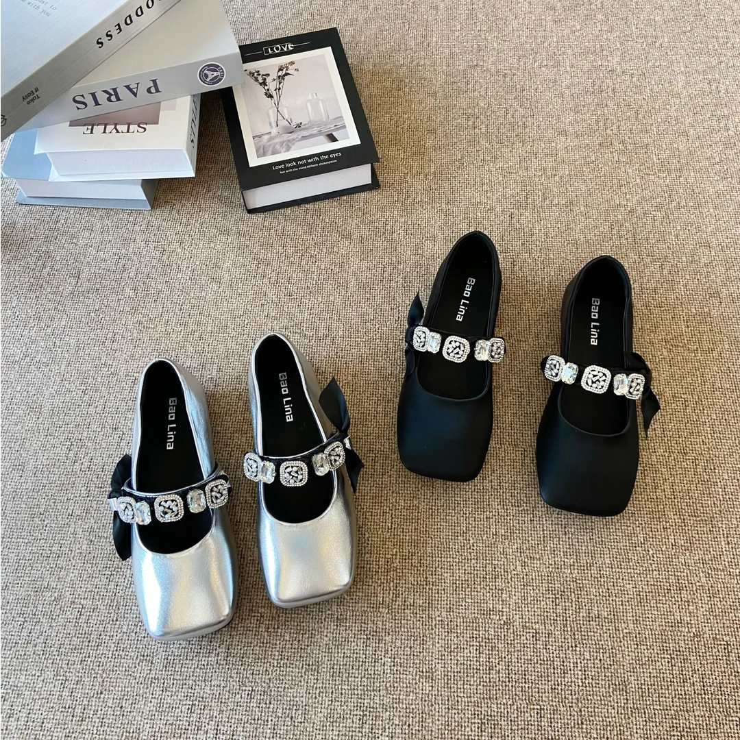 胶粘玛丽珍鞋夏季方头浅口单鞋复古英伦风黑色乐福鞋百搭秋季