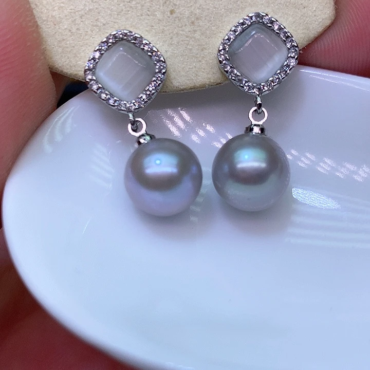 银S925镶嵌耳饰淡水珍珠