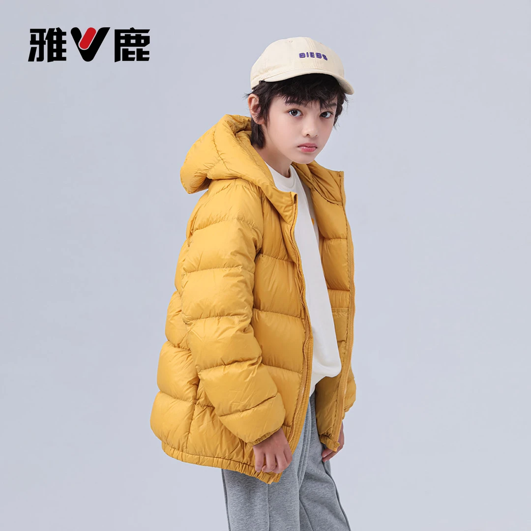 雅鹿儿童超轻加厚大面包白鸭绒羽绒服秋冬男女连帽童装保暖外套