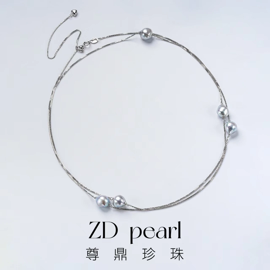 【鸭鸭】尊鼎珍珠-S925银海水珍珠真多麻色毛衣链-8-9mm