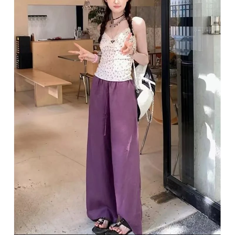 小雅姐姐   韩版时尚纯色抽绳随性慵懒直筒休闲裤IT16