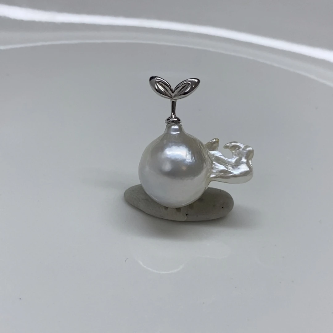 海水珍珠银S925镶嵌颈饰澳白巴洛克吊坠12-13mm特价