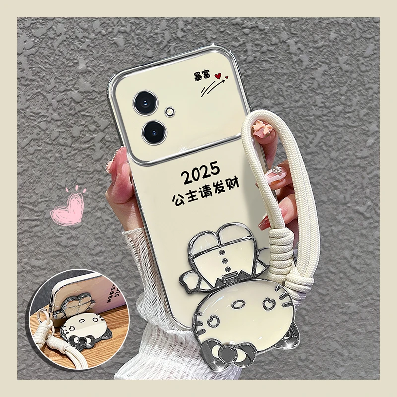 适用【oppoa2/a2m】大视窗手机壳公主请发财补妆镜支架硅胶女款可爱