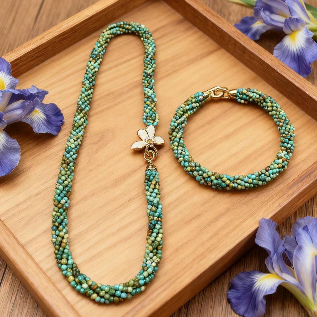 【大亿珠宝】天然原矿绿松石彩虹珠手工编织项链手链