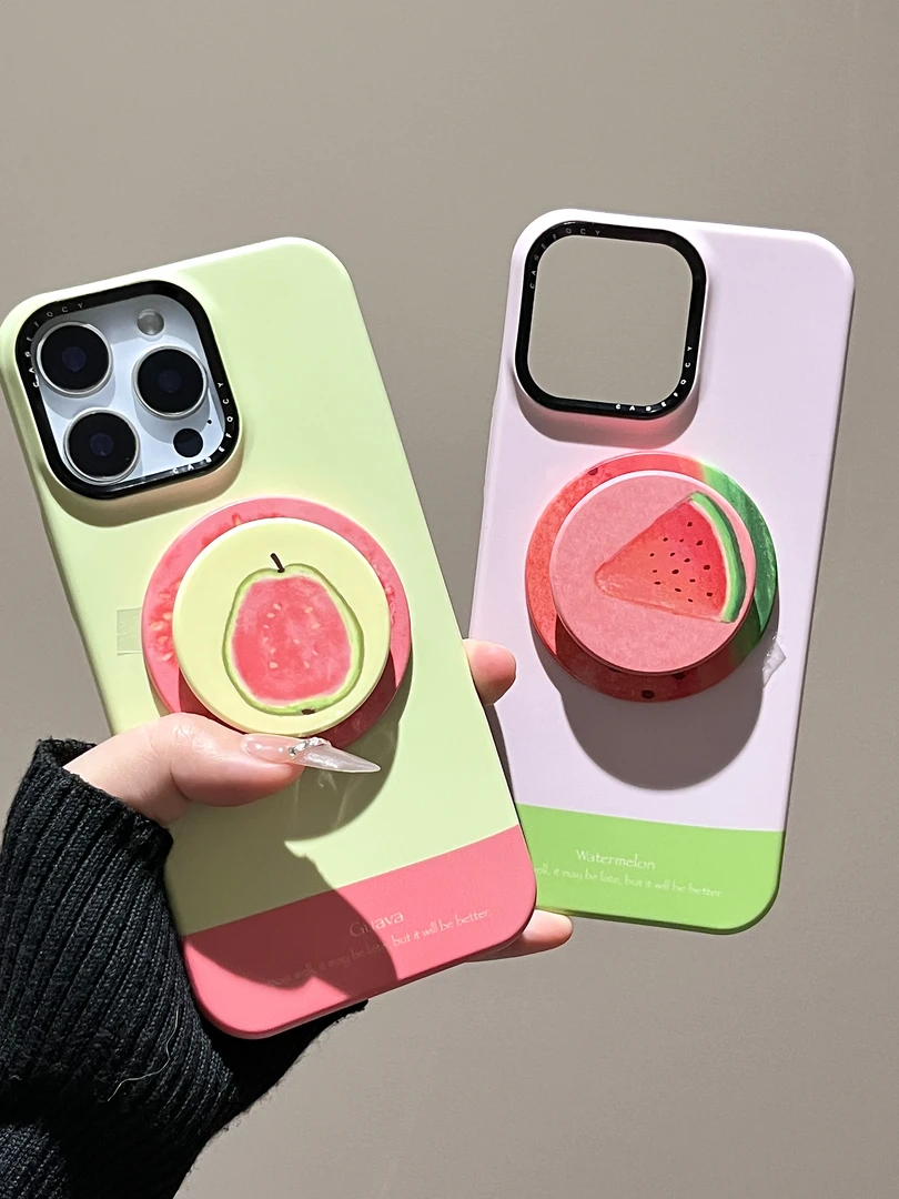 夏日创意拼接西瓜芭乐磁吸支架适用苹果全系列手机壳小众防摔菲林