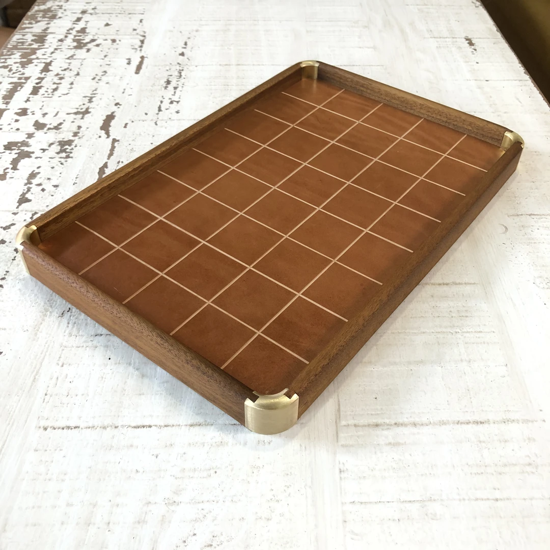 BORCH/博瑞奇牛皮棋盘浅色皮盘桌面装饰摆件（09225）